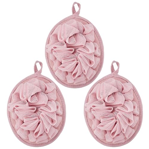 Boao Bath Shower Pouf Sponge, 3 Pcs, Pink