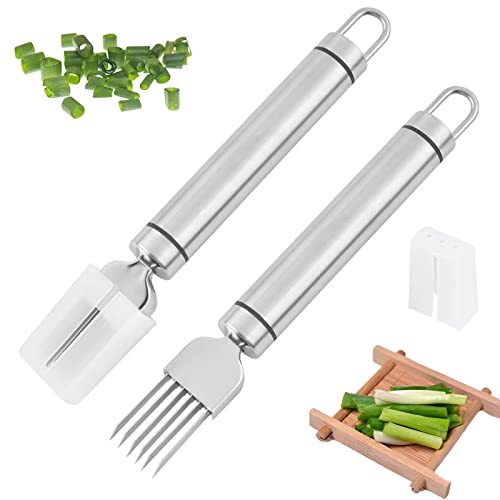 2 Piezas Cortador de Cebolleta Cortador de Cebolla Trituradora Cortadora de Cebolletas Cuchillo de Cebolla Verde Picada de Acero Inoxidable para Cebolletas, Ajos, Cebollas y Frutos Cover