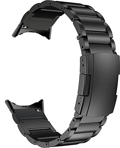 MaKTech Titanium Wristband for Google Watch,Metal Bracelet Strap Include Adapter with Turtle Buckle for Google Pixel Watch 3 45mm [2024] (Black)