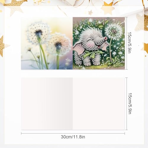 Image of AiYuanzsh 6 Pack Diamond Art Greeting Card Kits with Envelopes, Special Shaped Diamond Painting Cards, DIY Rhinestone Diamond Art Cards for Birthday Christmas Holiday (Elephant and Dandelion)