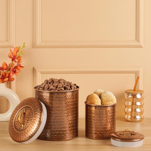 Image of Antique Copper Plated Kitchen Storage Canister Set - Medium & Small (1.4L & 1L) Kitchen Container Set, Airtight Jars, Storage Boxes, Canisters Set for Kitchens (Set of 2)