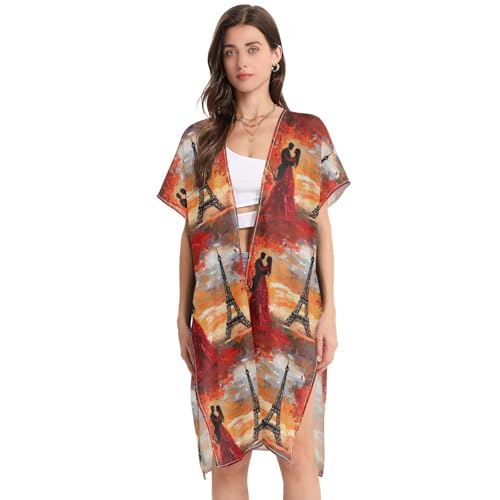 WDdZzyy Camisas de natación románticas pintadas de la Torre Eiffel para mujer, holgadas, para playa, talla L, Torre Eiffel Pintada Romántica Pareja, Large