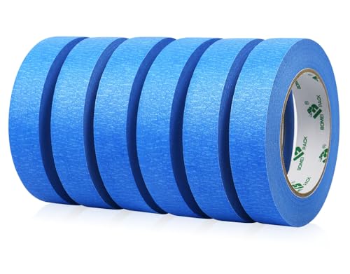 BOMEI PACK Cinta de pintor azul 0,94 pulgadas x 60 yardas 6 rollos Cinta de pintor azul de alta calidad para pintar, manualidades y bricolaje