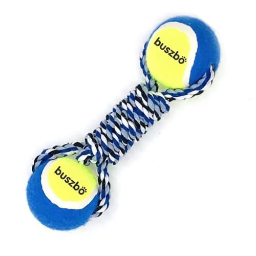 Image of Durable Tennis Dumble Dog Toy | Chew, Tug & Fetch Toy for Small, Medium & Large Dogs | Interactive Pet Play Toy | Strong Cotton Rope & Non-Toxic Rubber Balls | Teeth Cleaning Toy