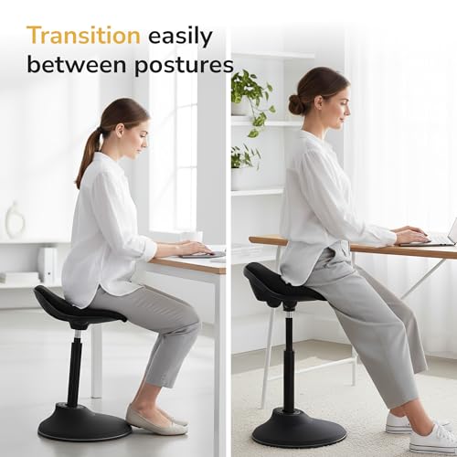 Image of Mount-It! Ergonomic Sit Stand Stool, Height Adjustable Leaning Chair for Standing Desk, 360 Tilting Active Sitting Seat, High-Density Foam Cushion, Non-Slip Weighted Base, Easy Assembly (Black)