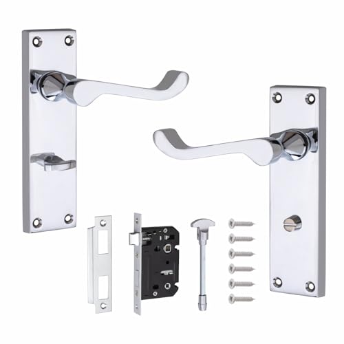 Golden Grace Victorian Scroll Bathroom WC Toilet Door Handles Complete with (GG) Bathroom Mortise Lock in Polished Chrome Finish Classic Interior Doors Hardware