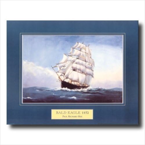 Bald Eagle Clipper Sailing Ship 1852 Maritime por Paul Richard HEE - Impresión artística con borde azul, 16 x 20 pulgadas