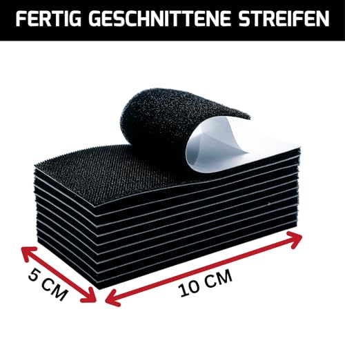 Klick Berlin Klettstreifen Selbstklebend Extra Stark | 5 cm x 10 cm | klebt auf vielen Flächen | Klettverschluss | 50mm breit, 100 mm lang Klettband