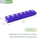 Ezy Dose Hebdomadaire7-Day) Organisateur de pilules, Grand planificateur de médecine, Vitamine pourpre & Supplément de cas de médecine, compartiments verrouillables Médicaments d'ordonnance sécurisés, facile à utiliser, amis des voyages, sans BPA