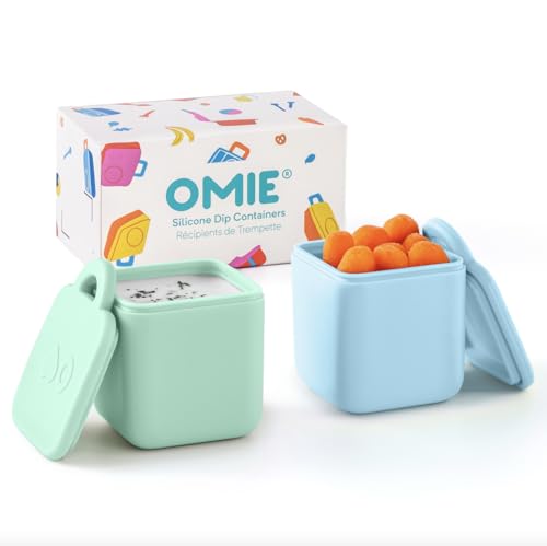 OmieBox (2 Pack) Leakproof Dips Containers to Go, Salad Dressing Container, Condiment Container with Lids - Food Safe Silicone - 4 Ounces (Blue/Mint)