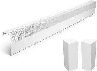 Baseboarders Basic Series 6 ft (72in) Galvanized Steel Slip-On Baseboard Heater Cover + Left & Right Endcaps, Rust Resistant, White, for Hydronic Hot-Water Systems
