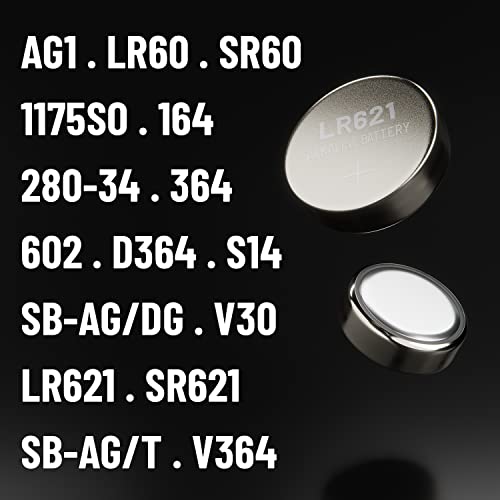 ABSINA AG1 LR621 Knopfzelle 10er Pack - 1,5V Alkaline Knopfzellen auslaufsicher & mit Langer Haltbarkeit - LR60 / SR60 / 1175S0 / 164/602 / 364 / V30 / SR621 - Knopfbatterien Batterien Batterie 5