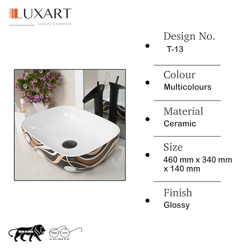 Image of LUXART Ceramic Table Top Vessel Sink | 13 x 18 x 5 IN Wash Basin Over Counter Top Wash Basin | Brown Wave Tabletop Bathroom Kitchen Sink For Bathroom & Living Room