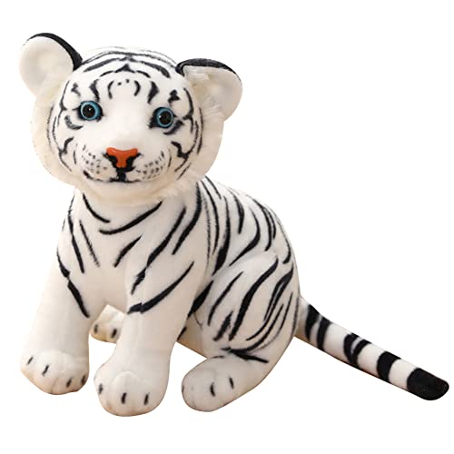 Peluche tigre avec rayures et poupée douillette Kawaii en peluche pour animaux en peluche - Douce et moelleuse - Pour filles, garçons, bébés - Pour jouer à dormir, 23 cm - Blanc