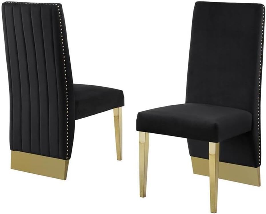 Velvet Dining Chairs Set of 2 with Nailhead Trim, Upholstered Seat and Back, Gold or Silver Chrome Legs, Adjustable Feet Levelers – Modern Accent Chairs for Dining Room or Kitchen