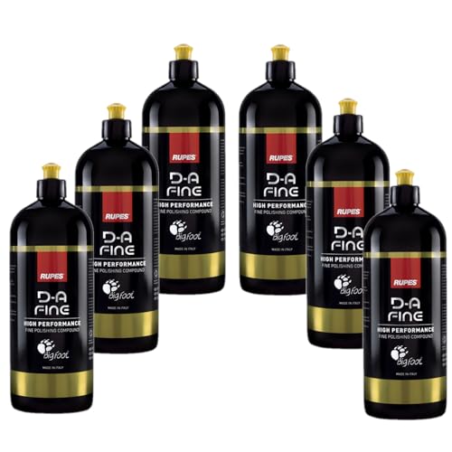 Rupes D-A-Fine Series Six 1-Liter Bottles of Fine Polishing Compound - Super Easy Wipe Off, One-Step Light Defect Removal, Blend Enhance Finishing Ability