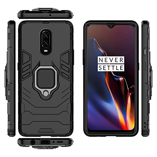 Image of Pikkme D5 Tough Armor Bumper Back Cover Case for Oneplus 7 |Ring Holder & Kickstand in-Built (Black)
