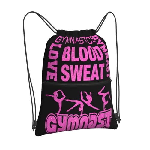 Image of Gymnastics Gym Drawstring Bags, Pink Women Love Gymnastics Drawstring Backpack, Waterproof Sackpack String Bag with Zippered Pocket, Cinch Sackpack for Beach Shopping Yoga Outdoor Sport