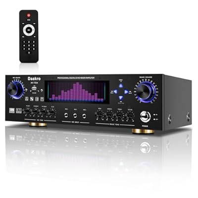 Daakro AV-735A 600W 5.1 Channel Home Theater Stereo Receiver,Wireless Home Audio Amplifier System,Digital Stereo Receiver/Amp System w/ 3 Mic in Echo/BT/USB/SD/RCA/LED/Opt/Coax for Home/Studio