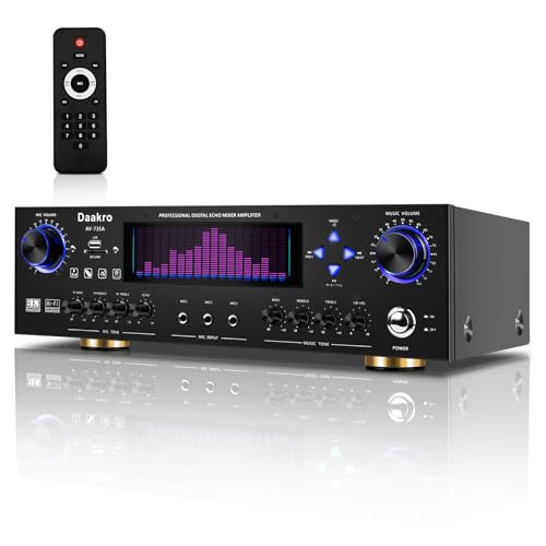 AV-735A 600W 5.1 Channel Home Theater Stereo Receiver,Wireless Home Audio Amplifier System,Digital Stereo Receiver/Amp System w/ 3 Mic in Echo/BT/USB/SD/RCA/LED/Opt/Coax for Home/Studio