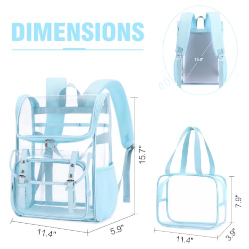 Image of DIGOBAY Clear Backpack with Lunch Bag, Leather Clear Bookbag Heavy Duty | Thick PVC Clear Backpack for Girls Women See Through Transparent Backpacks for Stadium Events College Travel Work, Aquamarine