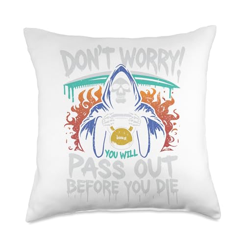 Hilarious Workout Exercise Kettlebell Lift Funny Fitness Throw Pillow