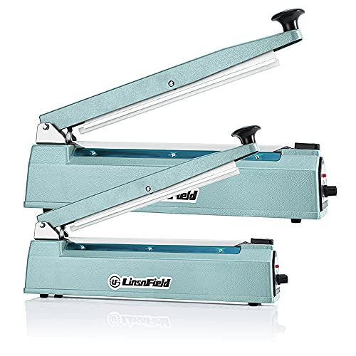 LinsnField Sealer Pro, Patented 8inch Impulse Heat Bag Sealer, 2mm Sealing Width Poly Bag Seal Machine, 2 Replacement Kits 2 Fuses Included, Blue