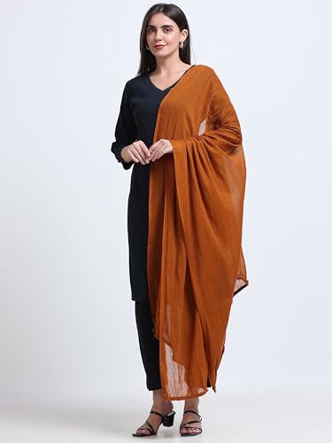 Image of Miraan Solid Pure Cotton Dupatta with Pom Pom Border, 2.25 meters length (DUPCOTTON)