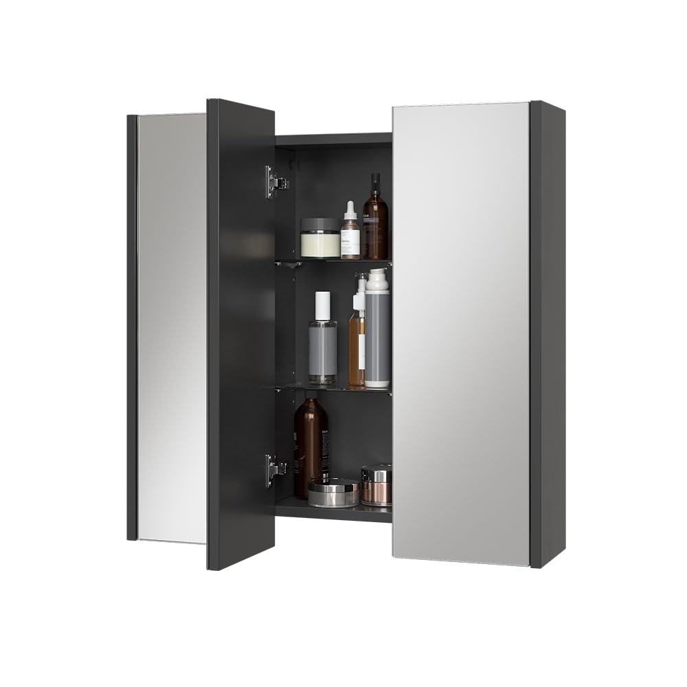 Vicco Specchio contenitore bagno Majest, Antracite, 67.4 x 68 cm con 3 porte a specchio, adatto per montaggio a parete e combinabile con la serie Majest
