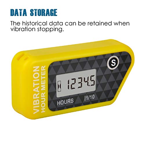 Runleader Digital Self Powered Wireless Hour Meter,Vibration Activated,Resettable Job Timer, User Lock Shutdown For Generator Marine Atv Lawn Mower Motor And Equipment That Vibrates At Work(Yellow) #TOP5