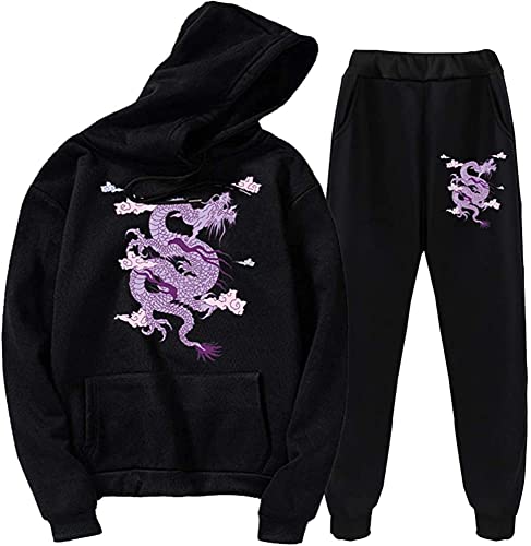 Chinese Dragon Hoodie Dragon Print Hooded Sweatshirt and Sweatpants Suit 2 Piece Outfit Set for Men Women