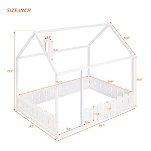 Harper & Bright Designs House Bed Full Size Montessori Floor Bed Frame with Roof and Fence, Box Spring Needed, for Toddlers, Kids, Teens, Girls, Boys (White) Harper Bright Designs House Bed Full Size Montessori Floor Bed Frame with Roof and Fence Box Spring Needed for Toddlers Kids Teens Girls Boys White