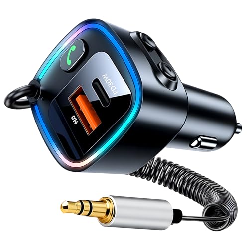 Adaptateur Bluetooth 5.4 Voiture avec Chargeur 42W (PD 30W & QC 12W) – Récepteur Bluetooth Jack 3.5mm pour Autoradio, Enceinte, Haut-Parleur, Amplificateur, Appels...