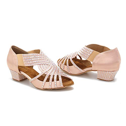 Ttdancewear Women Rhinestone Dance Shoes Ballroom Latin Salsa Bachata Performance Dance Dancing Shoes 1.5"(8,Nude) #TOP3