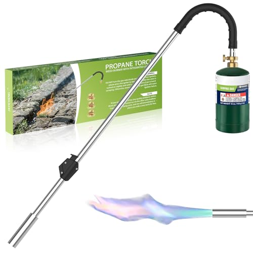 Weed Torch Propane Burner,Blow Torch Weed Burner with Self Igniting(Turn the Knob Slightly Before Ignition),Anti-slip Rubber Handle for Weeding,Melt Ice,Charcoal Starter(Fuel Not Included)