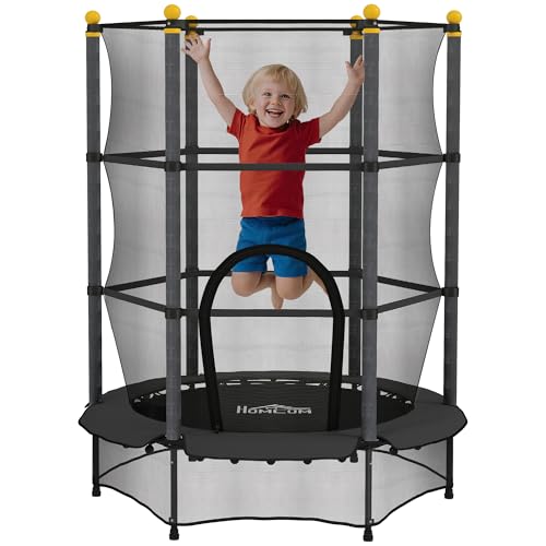 HOMCOM Trampoline Enfant Ø 1,40 × 1,90H m Filet de sécurité Porte zipée Couvre-Ressorts 6 poteaux rembourrés Inclus Noir