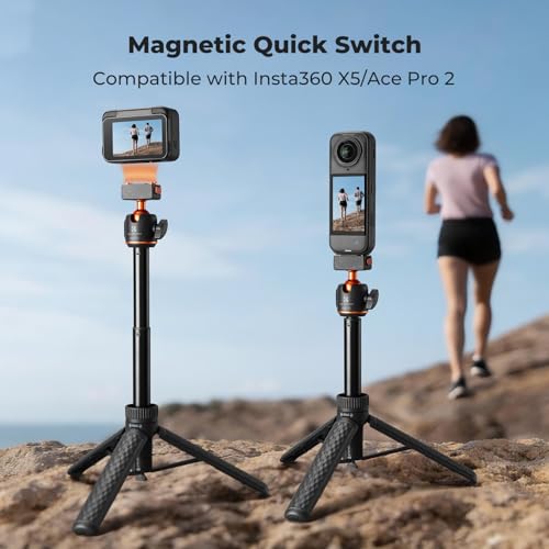 Image of K&F Concept Magnetic Quick Release Tripod Compatible with Insta360 Ace Pro 2, 26 inch Tap-Open Tripod 360 Ball Head Extension Rod Table Portable Handle Grip Selfie Stick for Insta360 X5, Vlogging Stand