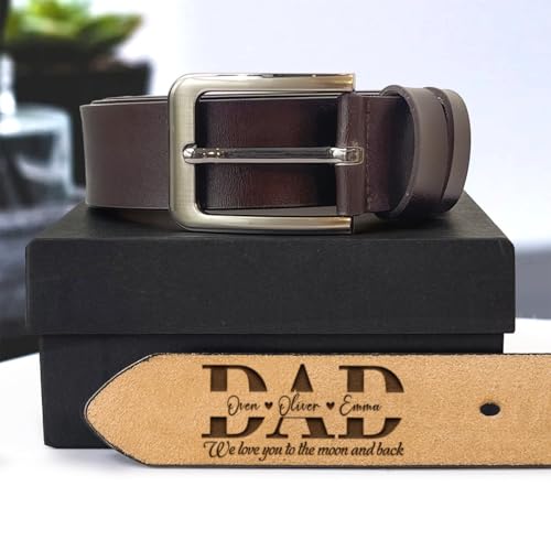 Personalized Dad Leather Belt Father's Day - Custom Fist Bump Engraved Leather 2 Sided Belts, Customized Handmade Belt, Gift For Husband on Father's Day, Fathers Day Gift From Wife 6