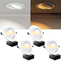 Sunco 6 Inch Gimbal LED Recessed Light, Eyeball Directional Canless Downlight with Night Light, 1400 Lumens, Selectable CCT 2700K/3000K/4000K/5000K/6000K, Dimmable, 12W=80W ETL 4 Pack