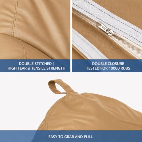 Image of Bean Bag Cover | Ergonomic Gaming Seat, Premium Leatherette, Washable Cover, Durable Double Stitching | Perfect for Lounge & Bedroom Side Mobile Pocket Cover Only No Bean Filler (Tan, XXXL)