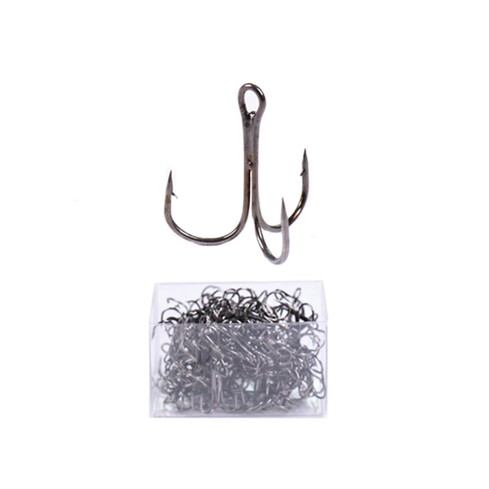 100 Pcs Fishing Hook Treble Hooks, Carbon Steel Solid Triple Barbed Fish Hook in Box, Fishing Trackle for Pike, Zander, Perch Freshwater Saltwater Fishing - 1/0#