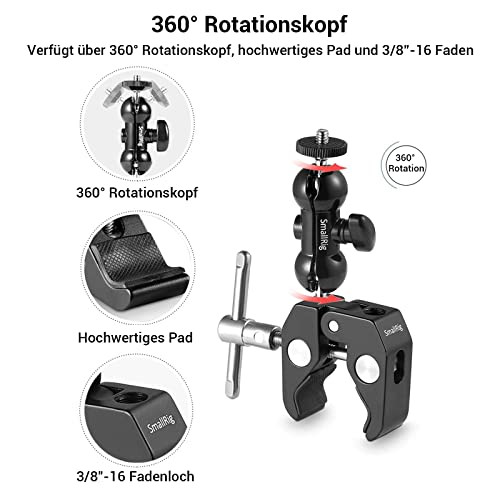 SMALLRIG Mini Magic Arm mit Super Clamp, Super Klammer, Stativ Clamp für DJI Ronin M, Kamerahalterung Klemme mit 360° Kugelkopfarm, Klemm Halterung Halter - 1138 - Image 6