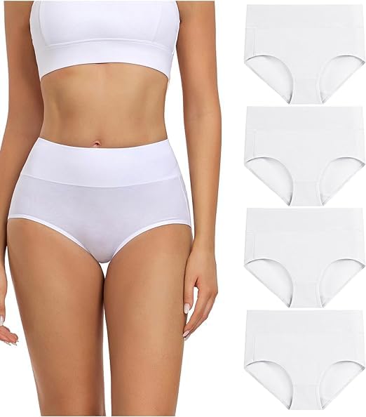 Image of DIVING DEEP Women's Briefs, 4 Pack, High Waisted Underwear, Comfortable Cotton Panties