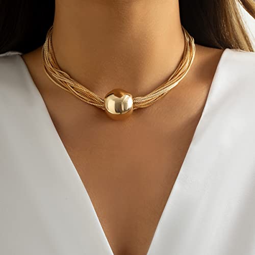 Sora Tuki Chunky Gold Choker Necklace Chunky Silver Necklace for Women Gold Statement Necklace Black Choker Necklace Thick Gold Chunky Necklace Geometric Sphere Necklace2