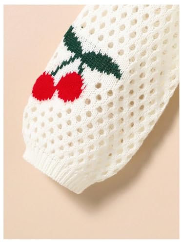 OYOANGLE Girl's Hollow Out Crochet Cardigan Sweater Cherry Embroidery Open Front Lightweight Knit Shrugs4