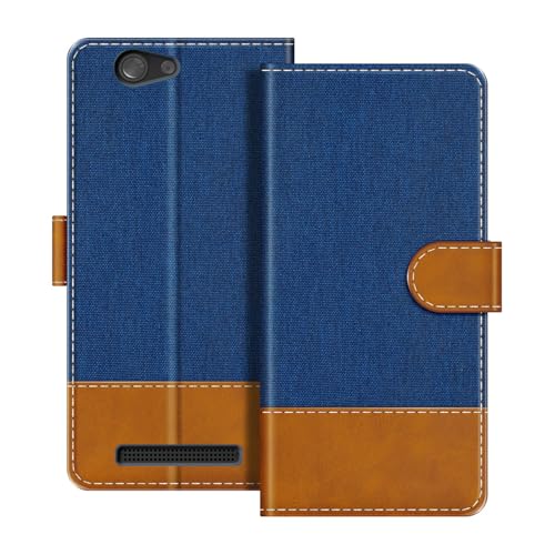 UOGNADGD Étui Portefeuille en Cuir Flip Compatible avec Wileyfox Spark+ Housse de Téléphone avec Porte-Cartes, Blocage RFID, Fermeture Magnétique & Pied (Bleu)