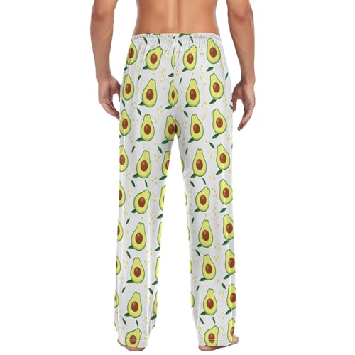 Men’s Cartoon Avocado Pajama Pants with Pockets, Comfortable Lounge Sleep Bottoms#7752