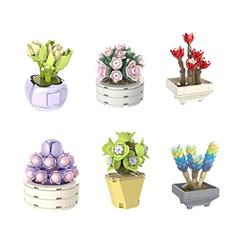 6 Packungen Sukkulenten Pflanzenbausteine Spielzeug - DIY Baufliesen Set Engineering Kit Bausteine Idee Geschenke für Kinder Erwachsene Cover