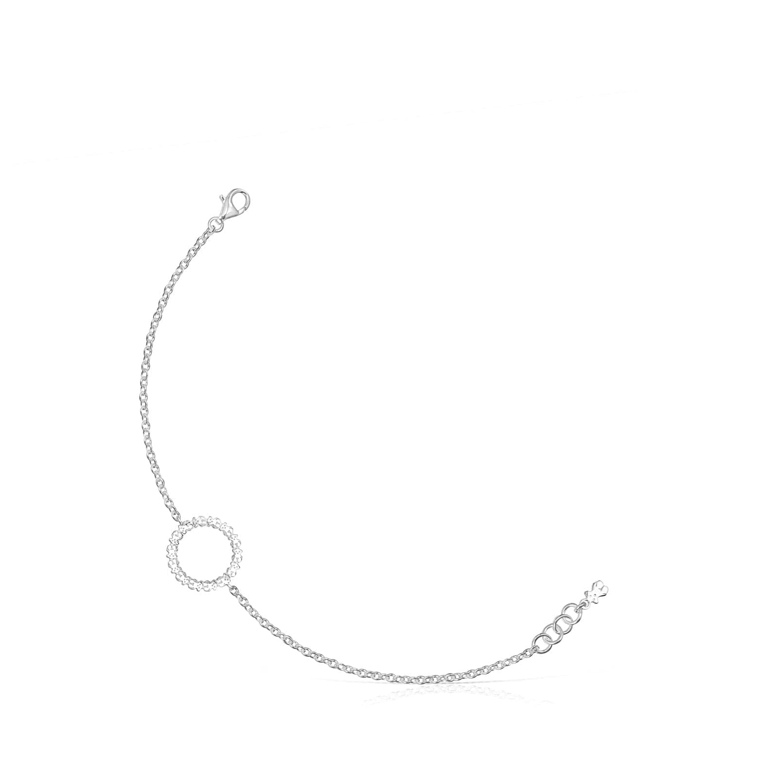 TOUS Pulsera de Plata de Primera Ley para Mujer, con Motivo Circular de Gemas Brillantes, 17,5 cm de Largo, Clásica y atemporal, Colección Straight