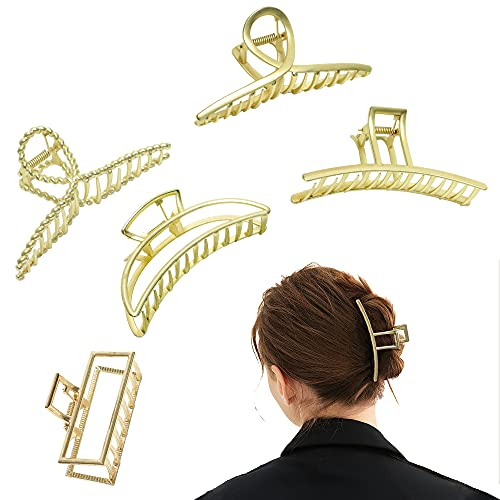 JunMu Metal Hair Claw Clips, Large Hair Claw Clips for Women/Girls, Gold Metal Hair Clips for Thick Hair(Gold + Rose Gold) 5 PACK